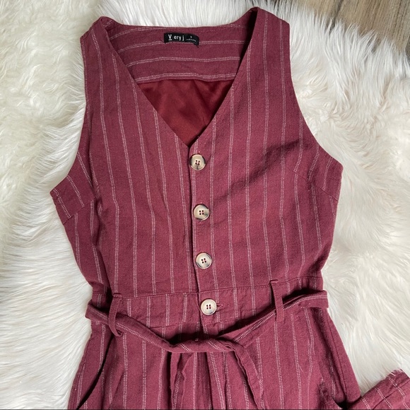 Striped Wide Leg Jumpsuit S Cotton Button Down S - Picture 4 of 5